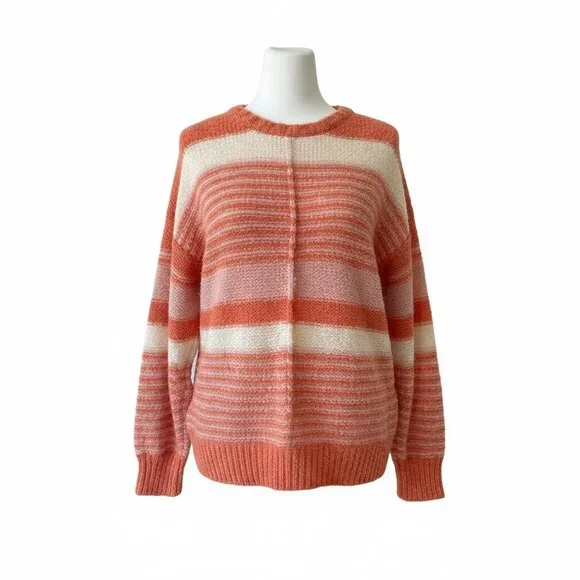 Papermoon Striped Lightweight Knit Sweater – Coral & Cream – Size L - Picture 4 of 6